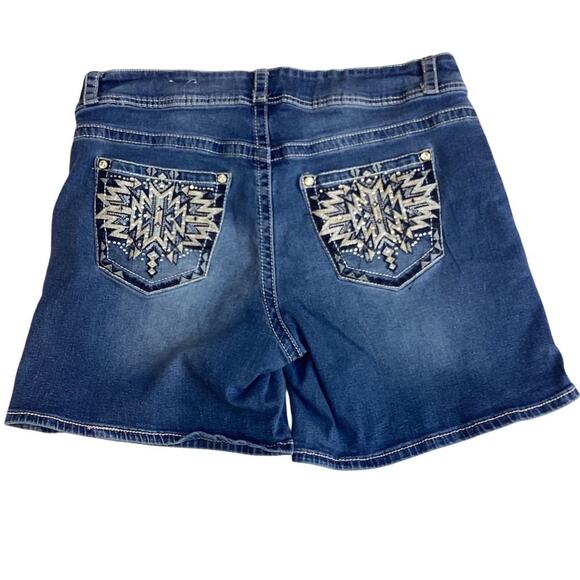 Copper Flash Women's Size 14 CURVY Blue Denim Mini Skirt Embroidered Pockets - Picture 4 of 10